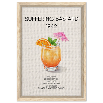 Suffering Bastard Tiki Cocktail Bar Poster Print Light Wood Frame 30x45 cm 12x18″ Framed Canvas