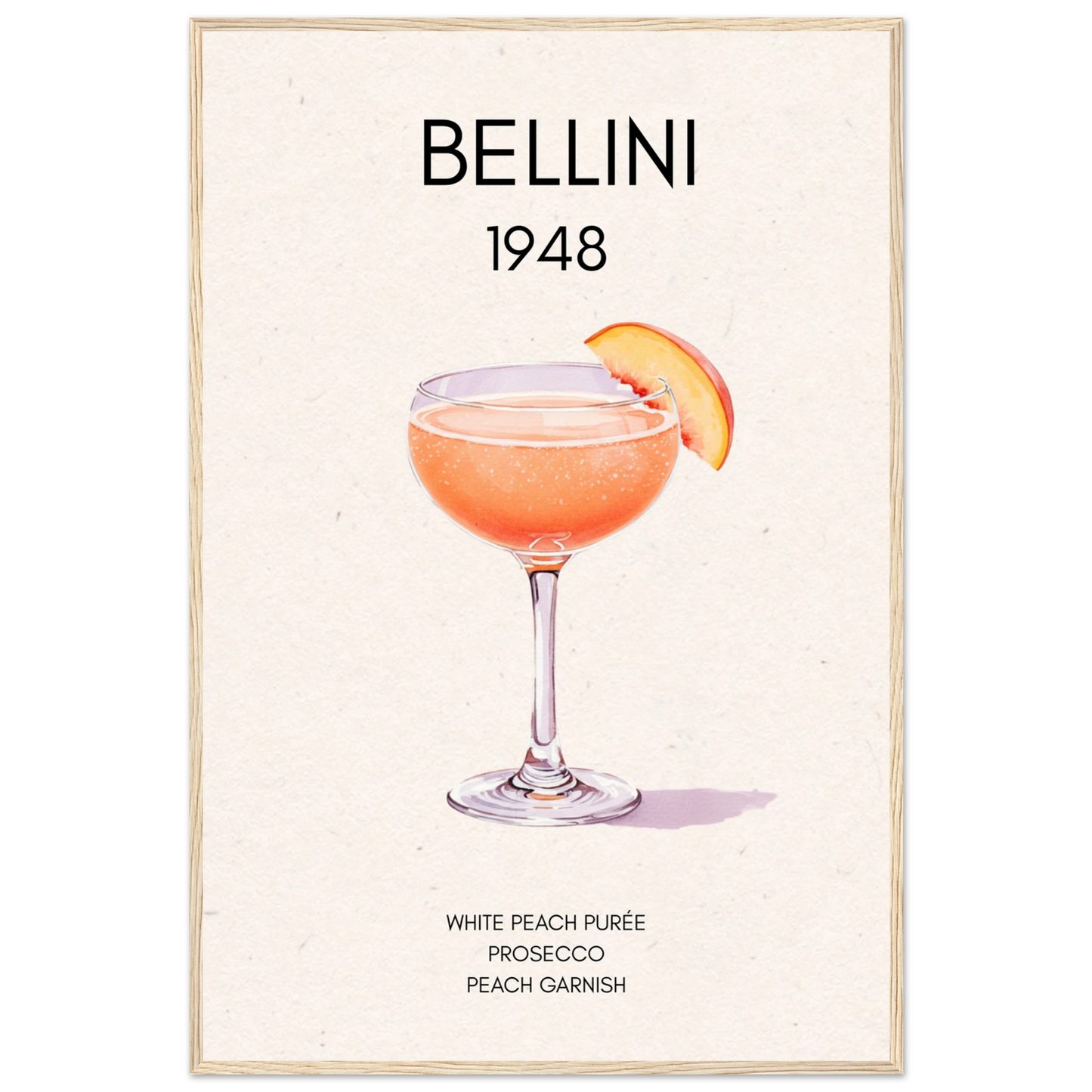 Italian Bellini Cocktail Bar Poster Print 60x90 cm 24x36″ Premium Matte Paper Wooden Framed Poster Light Wood Frame