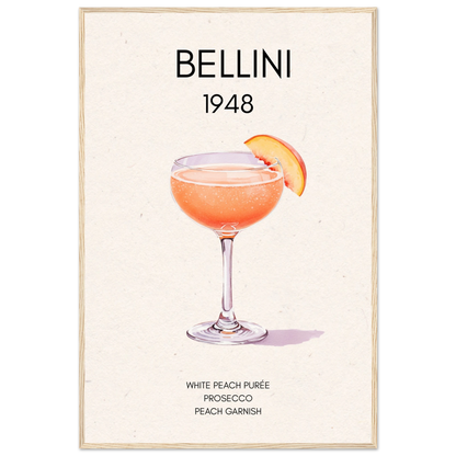 Italian Bellini Cocktail Bar Poster Print 60x90 cm 24x36″ Premium Matte Paper Wooden Framed Poster Light Wood Frame