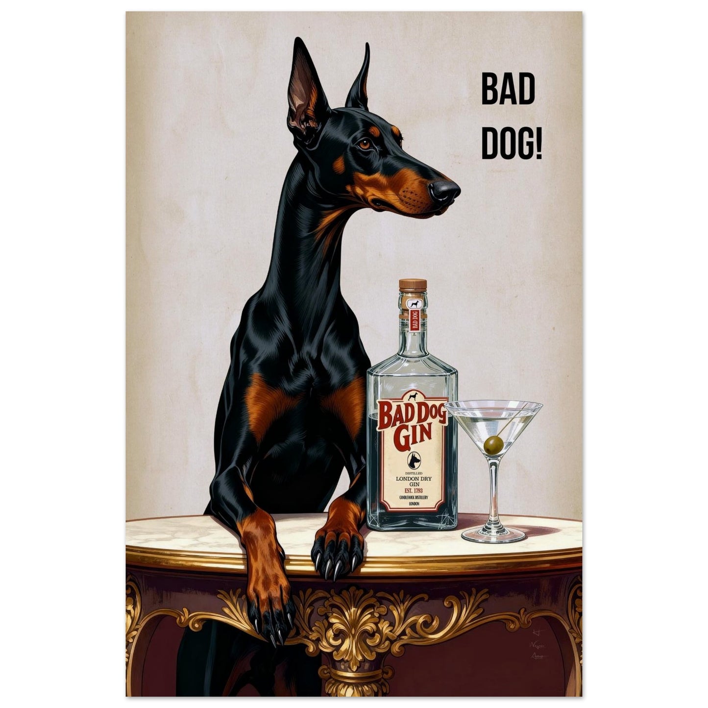 Bad Dog Gin Cocktail Bar Art Print 30x45 cm 12x18″ Museum-Quality Matte Poster No Frame