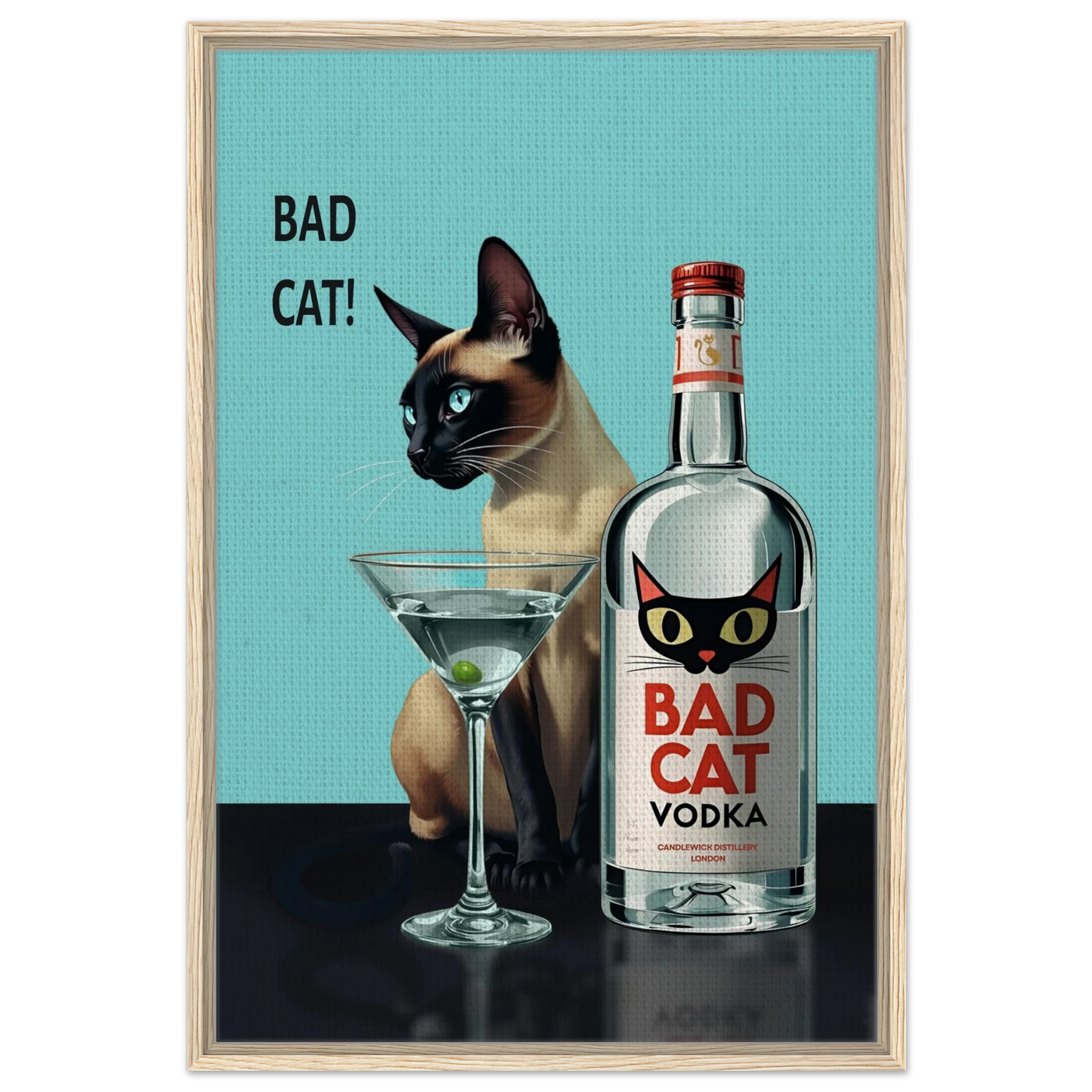 Siamese Cat Retro Martini Cocktail Bar Art Print No Frame 70x100 cm 28x40″ Sleek Acrylic Print