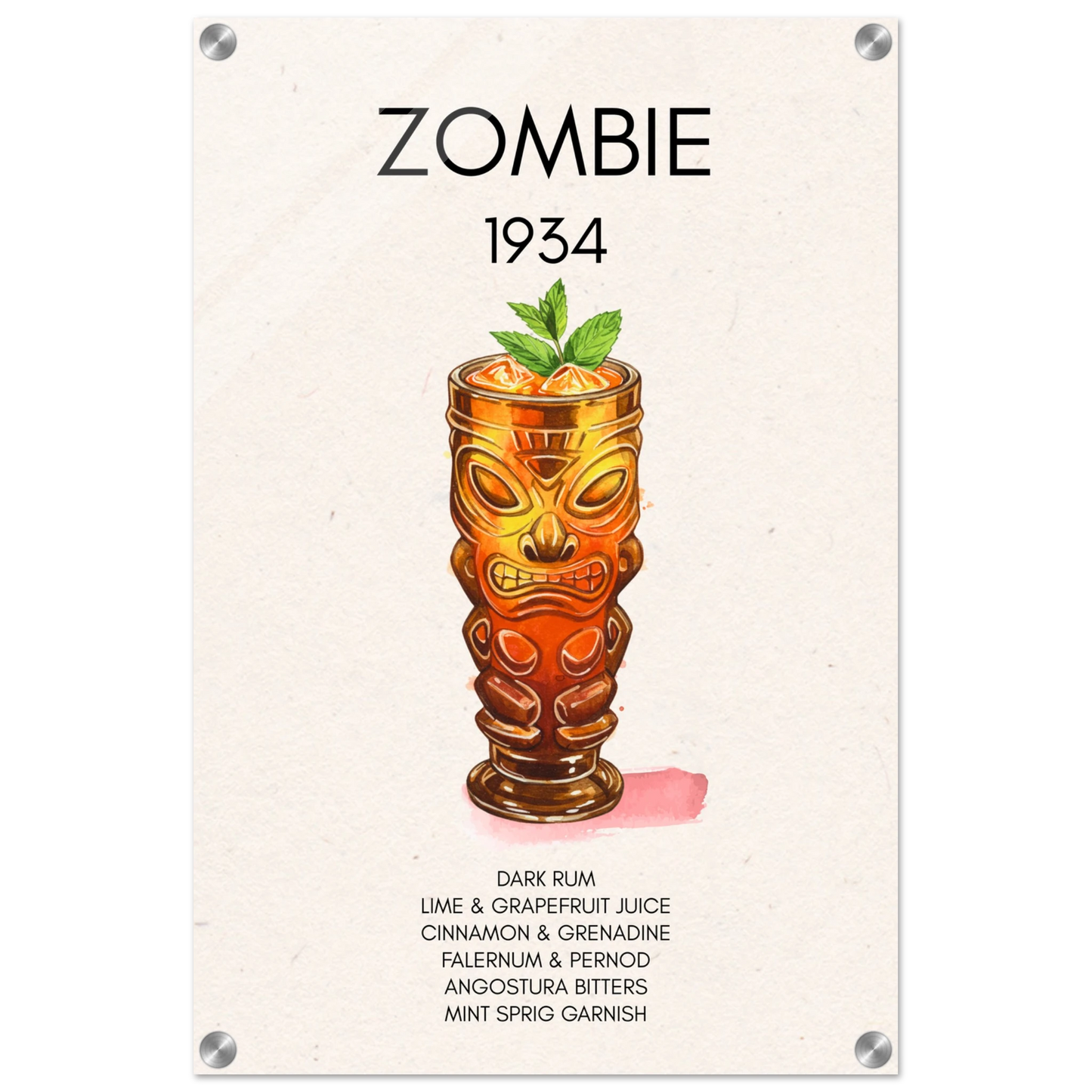 Zombie Tiki Cocktail Bar Poster Print No Frame 40x60 cm 16x24″ Sleek Acrylic Print