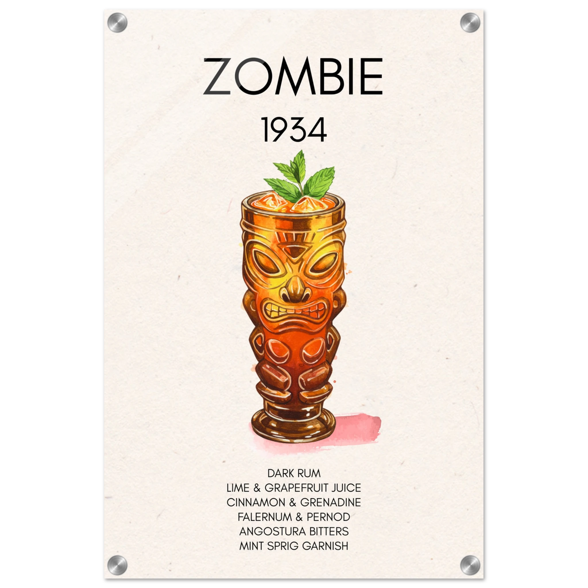 Zombie Tiki Cocktail Bar Art Print No Frame 40x60 cm 16x24″ Sleek Acrylic Print