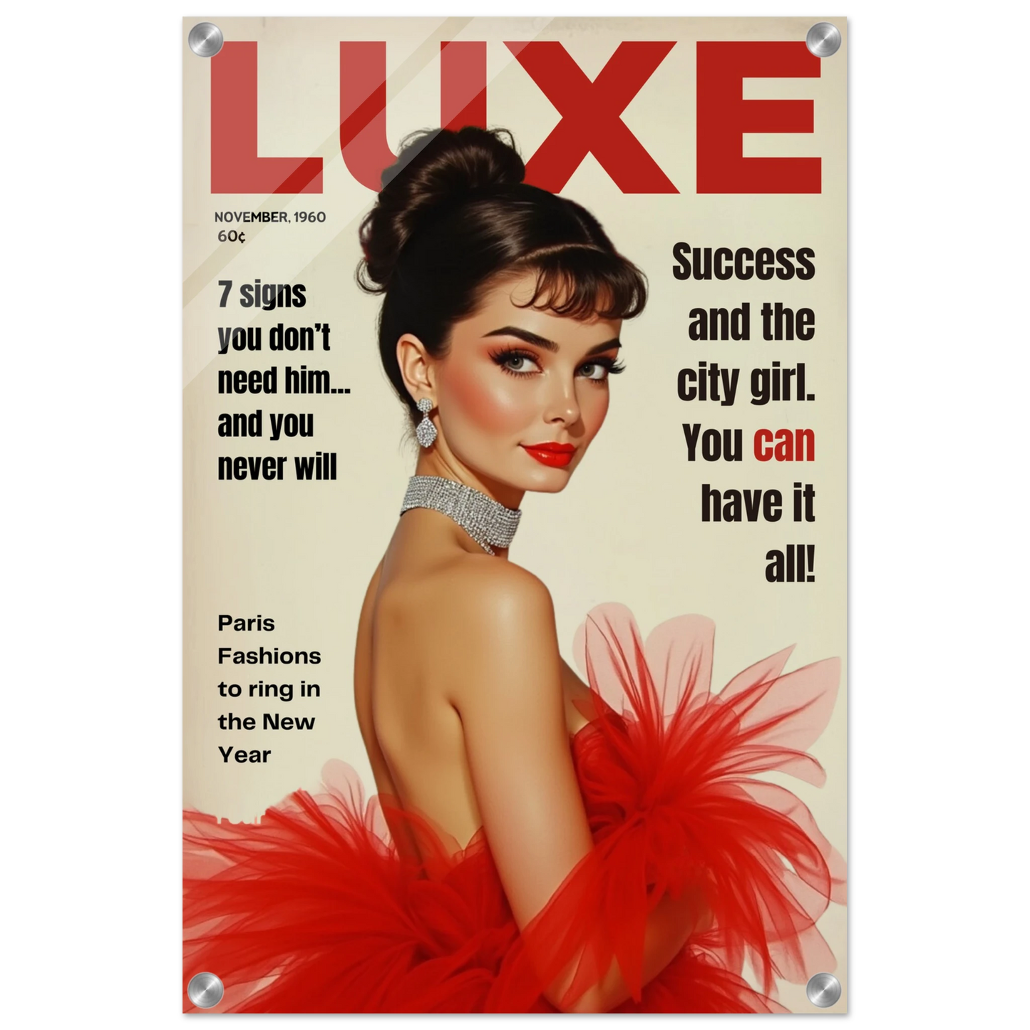 Audrey Hepburn Vintage Fashion Art Print No Frame 40x60 cm 16x24″ Sleek Acrylic Print