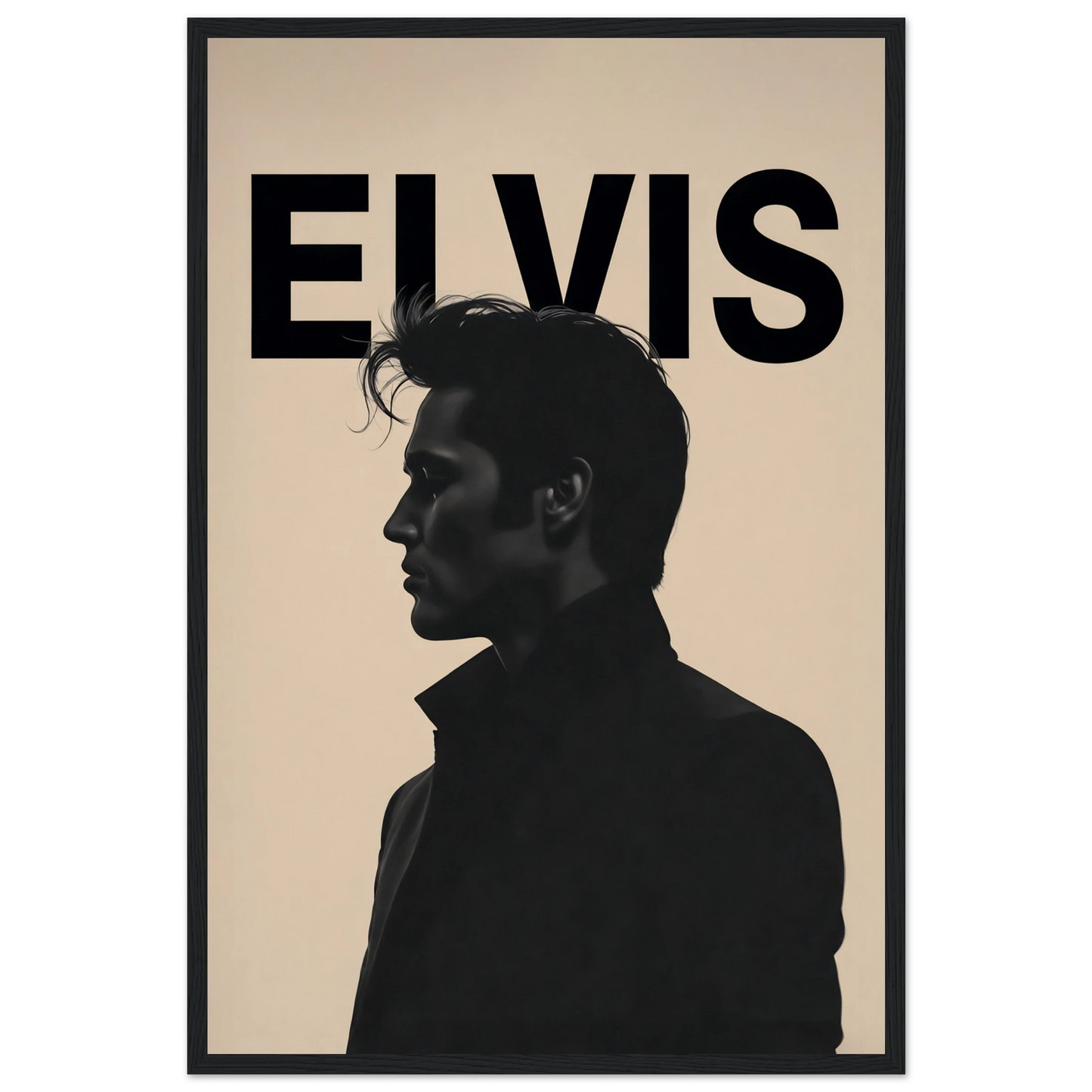Young Elvis Presley Silhouette Art Print Black Wood Frame 40x60 cm 16x24″ Premium Matte Wooden Framed Poster