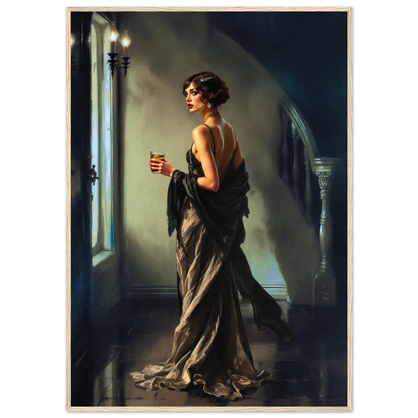 Art Deco Flapper Speakeasy Fine Art Print Light Wood Frame 70x100 cm 28x40″ Classic Matte Framed Poster