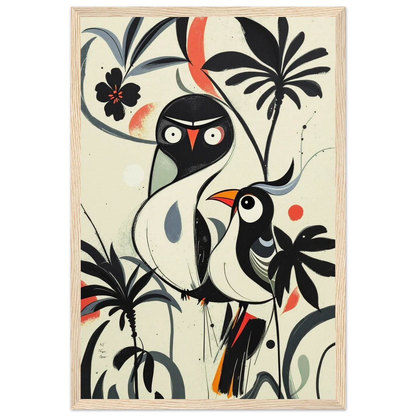 Abstract Bird Modern Tropical Art Print Light Wood Frame 30x45 cm 12x18″ Museum-Quality Matte Wooden Framed Poster