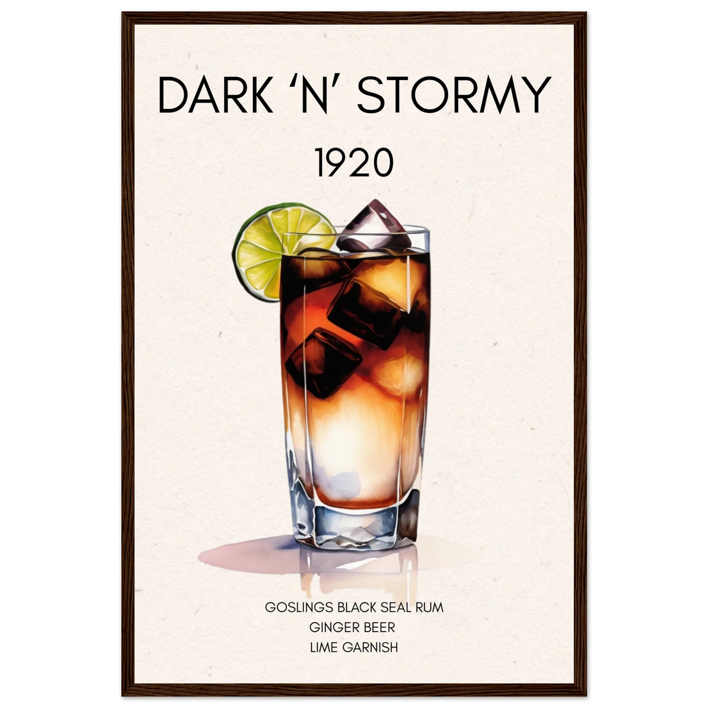 Dark n Stormy Cocktail Drink Bar Art Print Dark Brown Wood Frame 40x60 cm 16x24″ Premium Matte Paper Wooden Framed Poster