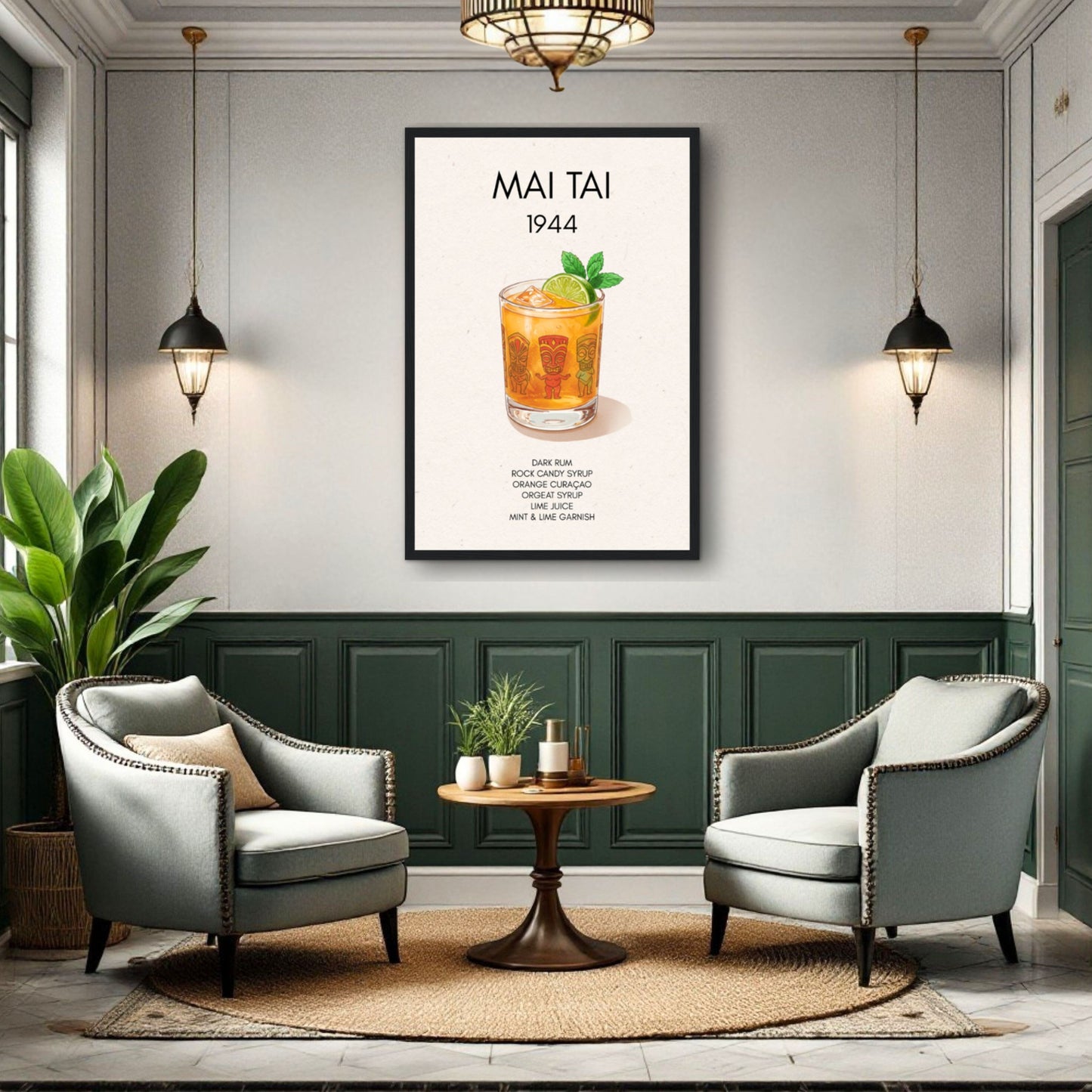 Mai Tai Tropical Cocktail Bar Poster Print Black Wood Frame 30x45 cm 12x18″ Classic Matte Paper Wooden Framed Poster