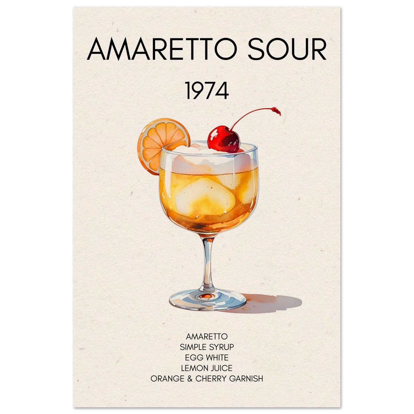 Amaretto Sour Cocktail Bar Art Print No Frame 40x60 cm 16x24″ Museum-Quality Matte Paper Poster