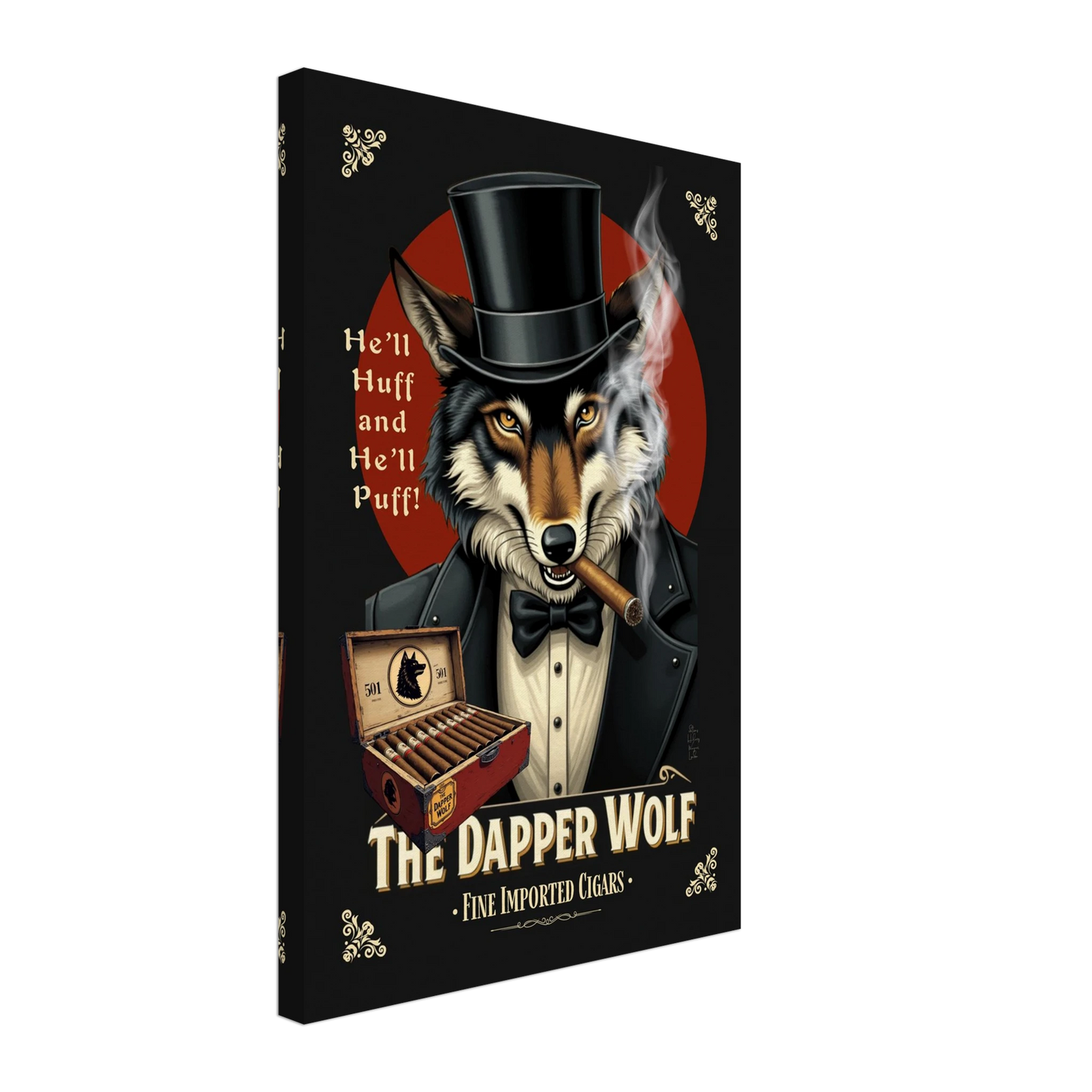 Smoking Wolf Retro Cigar Art Print 40x60 cm 16x24″ Gallery Wrapped Canvas -