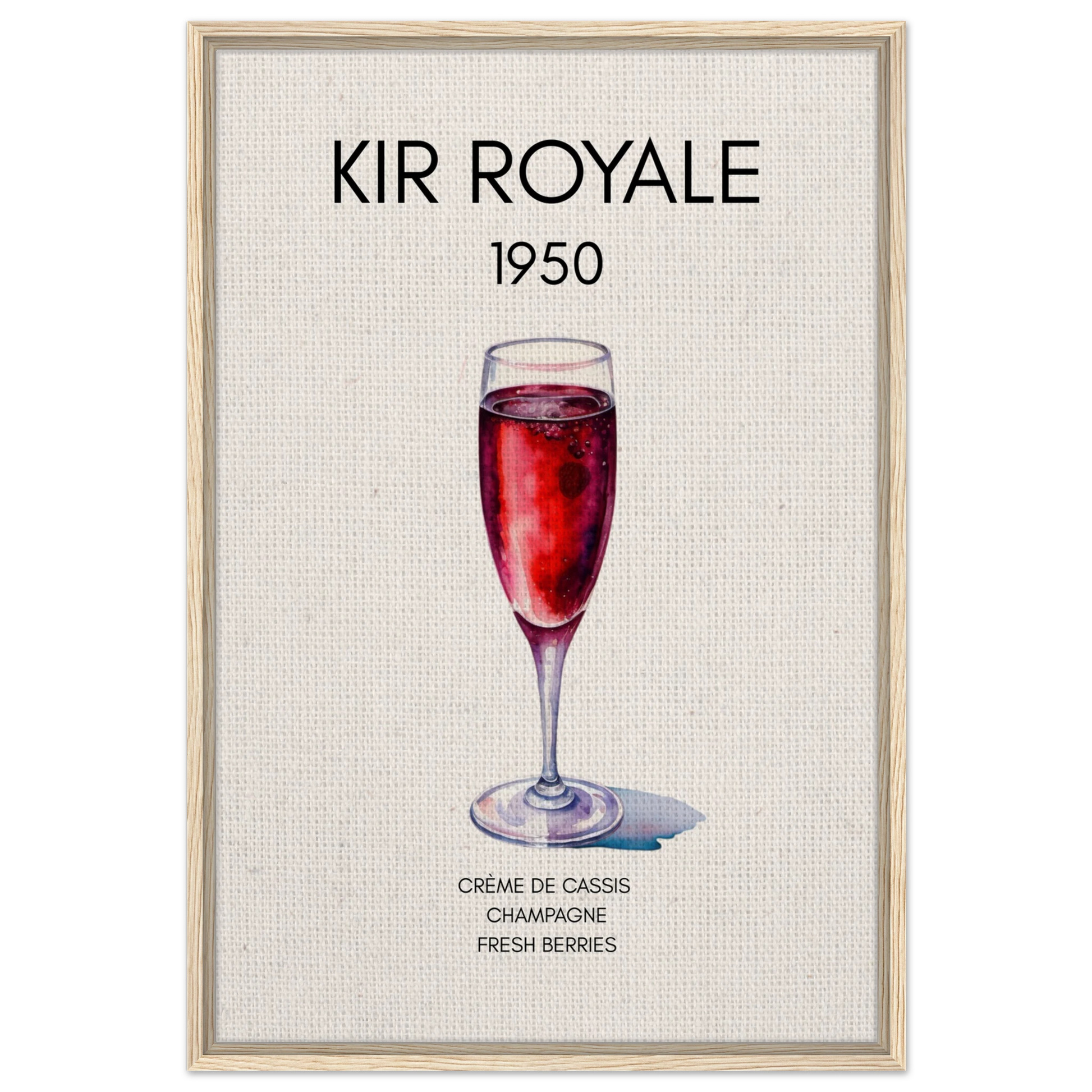 Kir Royale Champagne Cocktail Bar Art Print Light Wood Frame 60x90 cm 24x36″ Framed Canvas