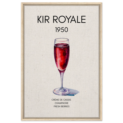 Kir Royale Champagne Cocktail Bar Art Print Light Wood Frame 60x90 cm 24x36″ Framed Canvas