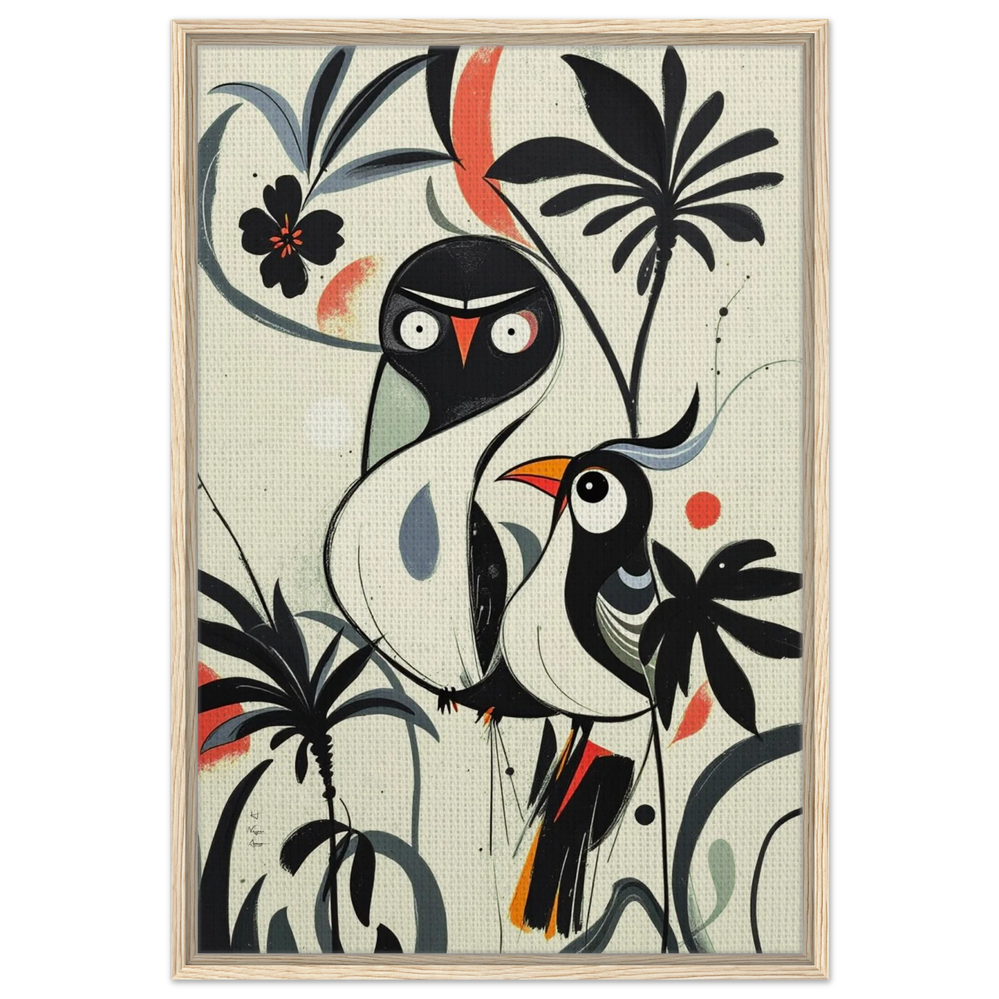 Abstract Bird Modern Tropical Art Print Light Wood Frame 60x90 cm 24x36″ Framed Canvas