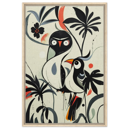 Abstract Bird Modern Tropical Art Print Light Wood Frame 60x90 cm 24x36″ Framed Canvas
