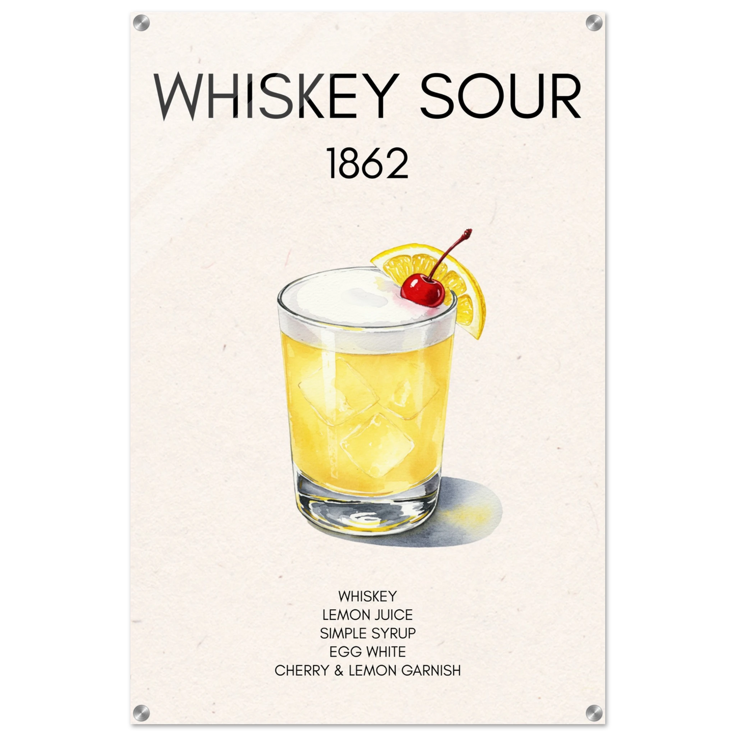 Whiskey Sour Cocktail Bar Poster Print No Frame 60x90 cm 24x36″ Sleek Acrylic Print