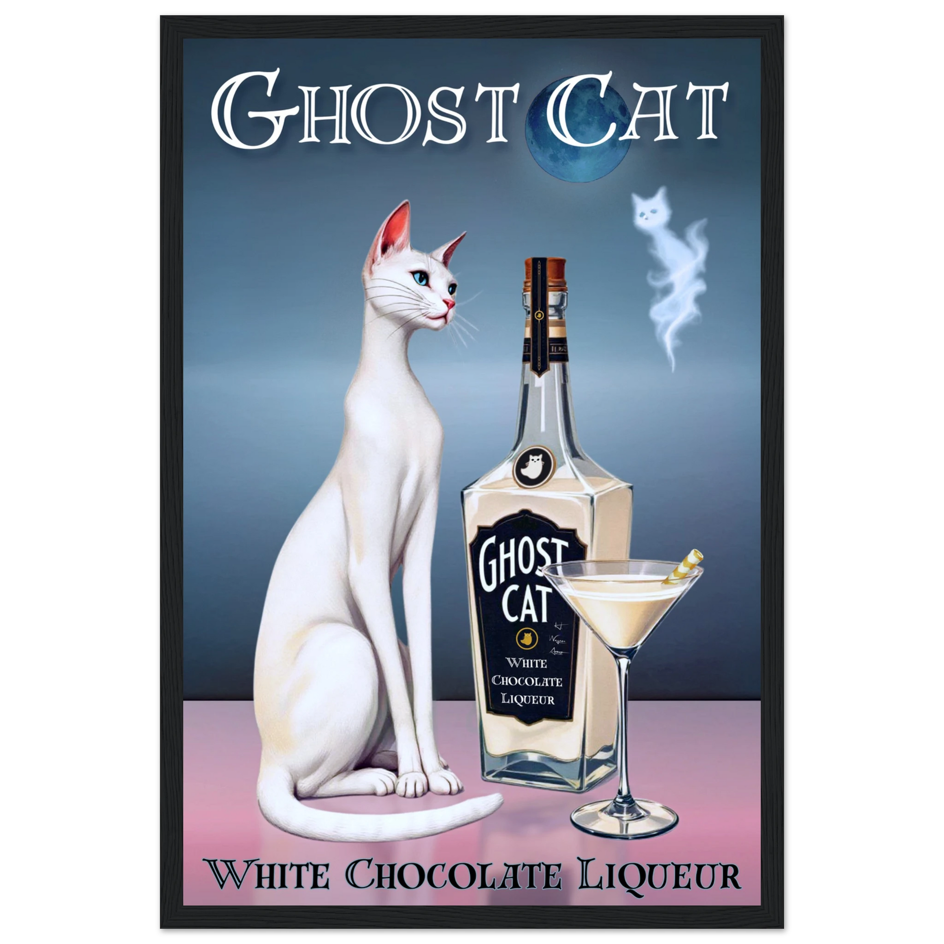White Cat Chocolate Martini Cocktail Bar Art Print 30x45 cm 12x18″ Premium Matte Paper Wooden Framed Poster Black Wood frame