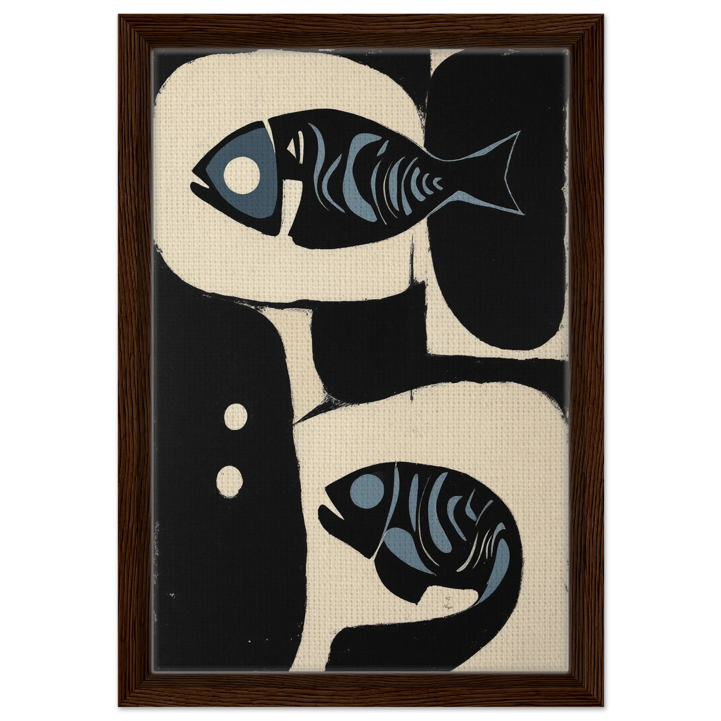 Abstract Mid-Century Modern Fish Art Print Dark Brown Wood Frame 30x45 cm 12x18″ Framed Canvas