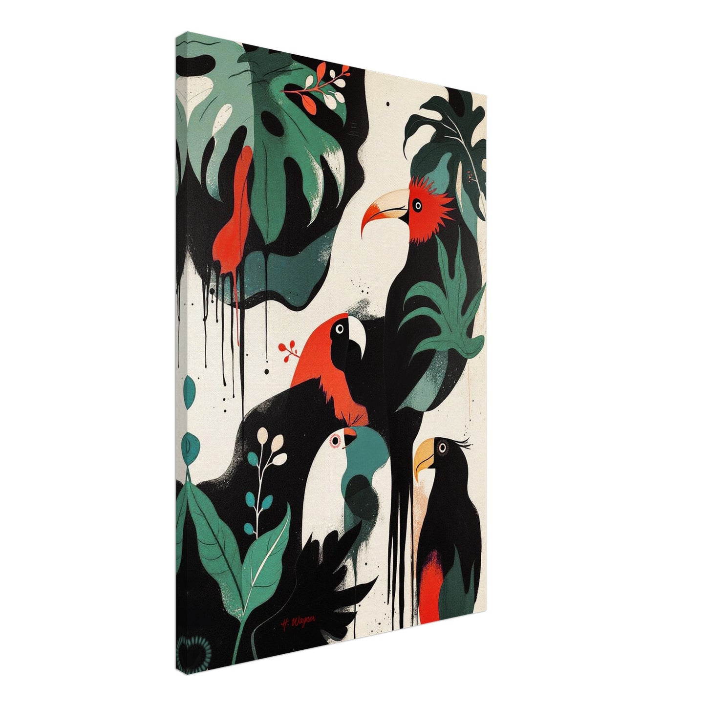 Mid-Century Modern Exotic Bird Art Poster Print - Framed Tropical Parrot Wall Décor No Frame 60x90 cm 24x36″ Gallery Wrapped Canvas