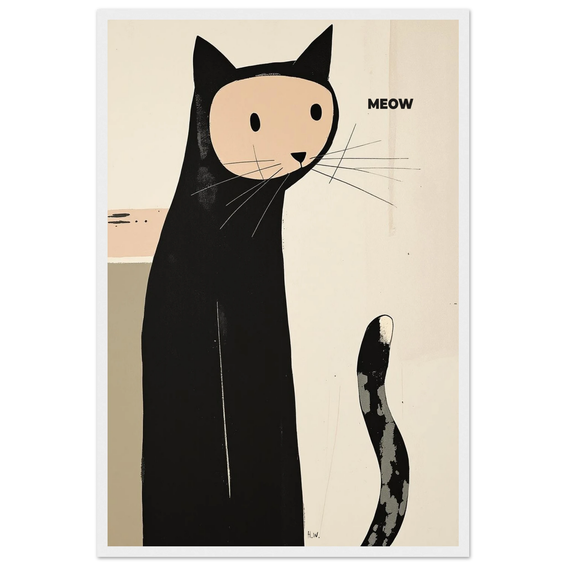 Quirky Modern Cat Art Poster Print 40x60 cm 16x24″ Premium Semi-Glossy Paper Wooden Framed Poster White Wood Frame