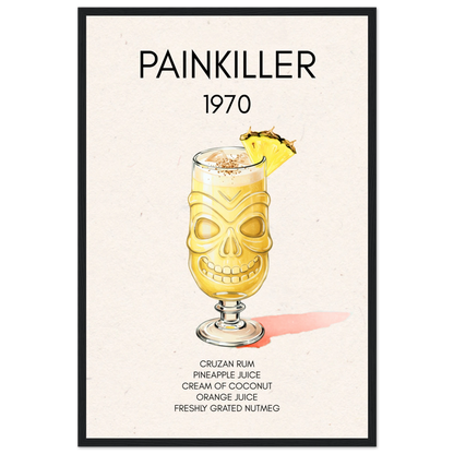 Painkiller Cocktail Bar Art Tiki Print Black Wood Frame 40x60 cm 16x24″ Premium Matte Paper Wooden Framed Poster