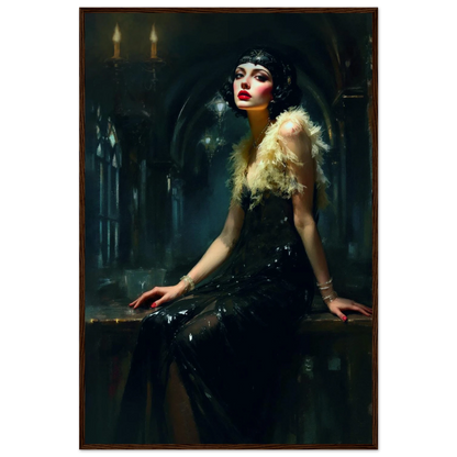 Speakeasy 1920s Elegant Flapper Art Print 60x90 cm 24x36″ Museum-Quality Matte Paper Wooden Framed Poster Dark Brown Wood Frame