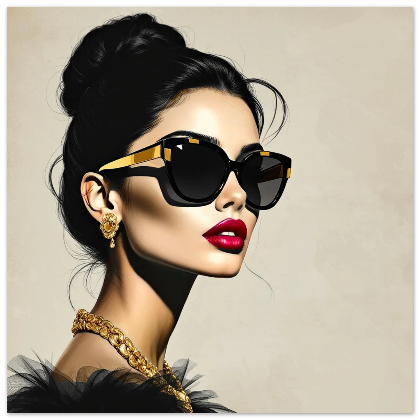 Golden Girl Chic Runway Model Art Print 30x30 cm 12x12″ Premium Matte Paper Poster