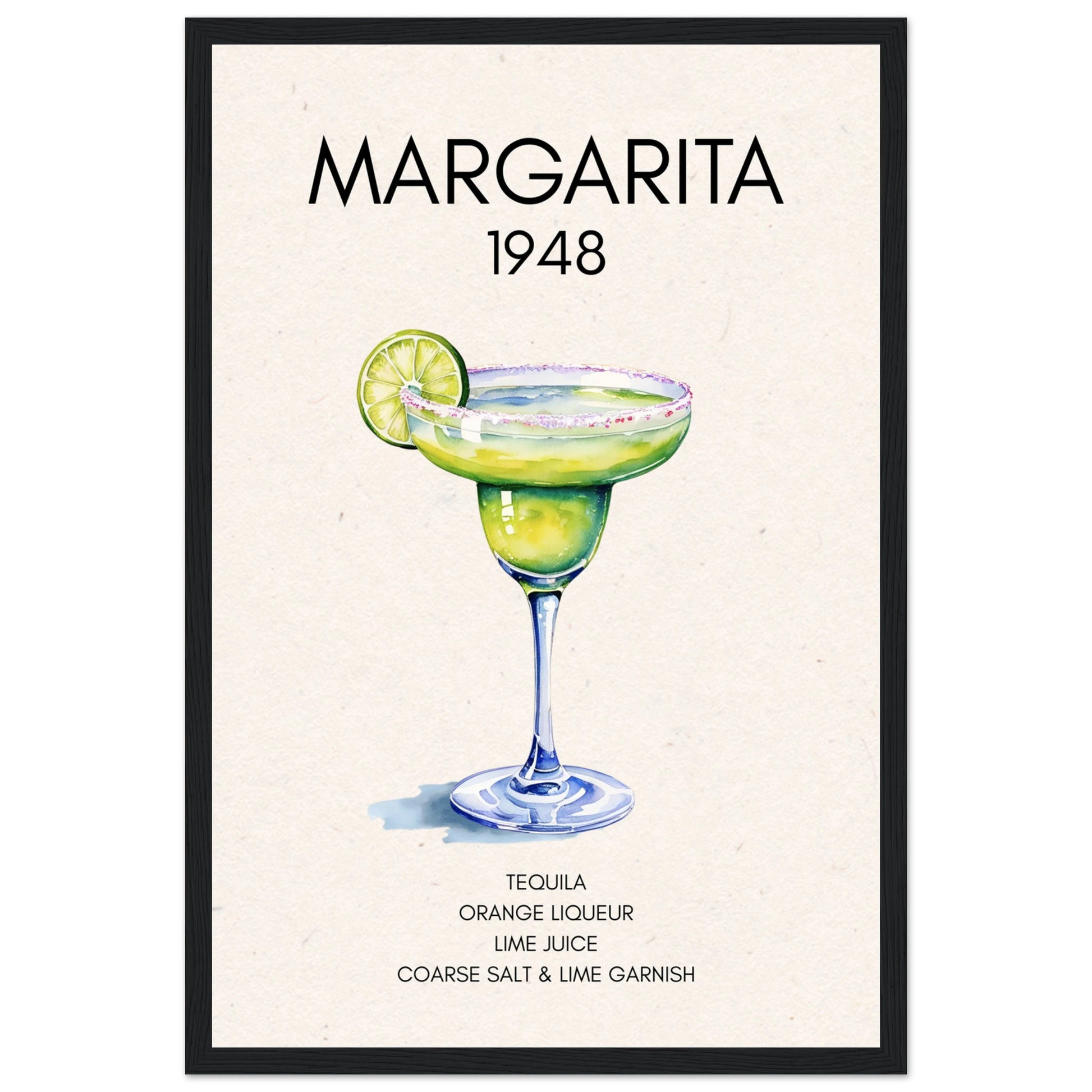 Margarita Cocktail Bar Art Print Black Wood Frame 30x45 cm 12x18″ Classic Matte Paper Wooden Framed Poster