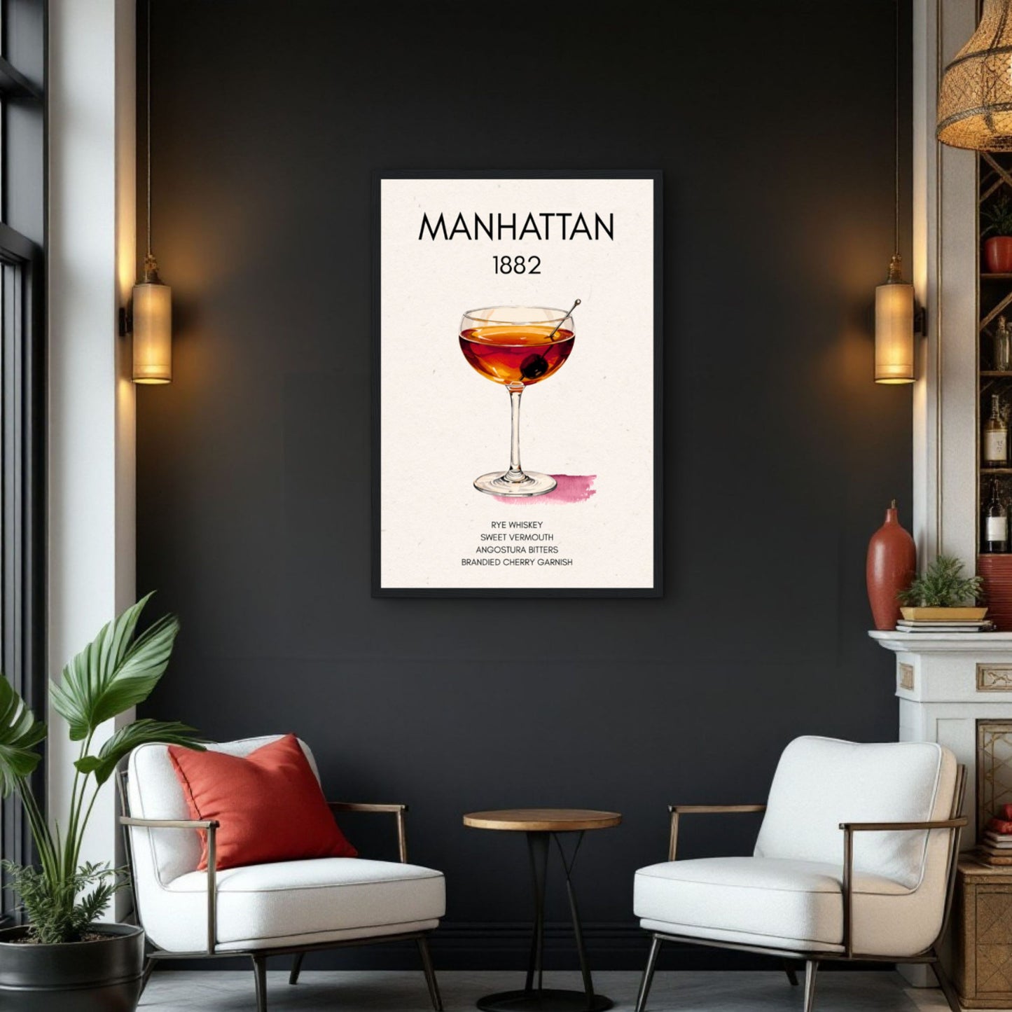 Classic Manhattan Cocktail Bar Art Poster Print Dark Brown Wood Frame 30x45 cm 12x18″ Classic Matte Paper Wooden Framed Poster