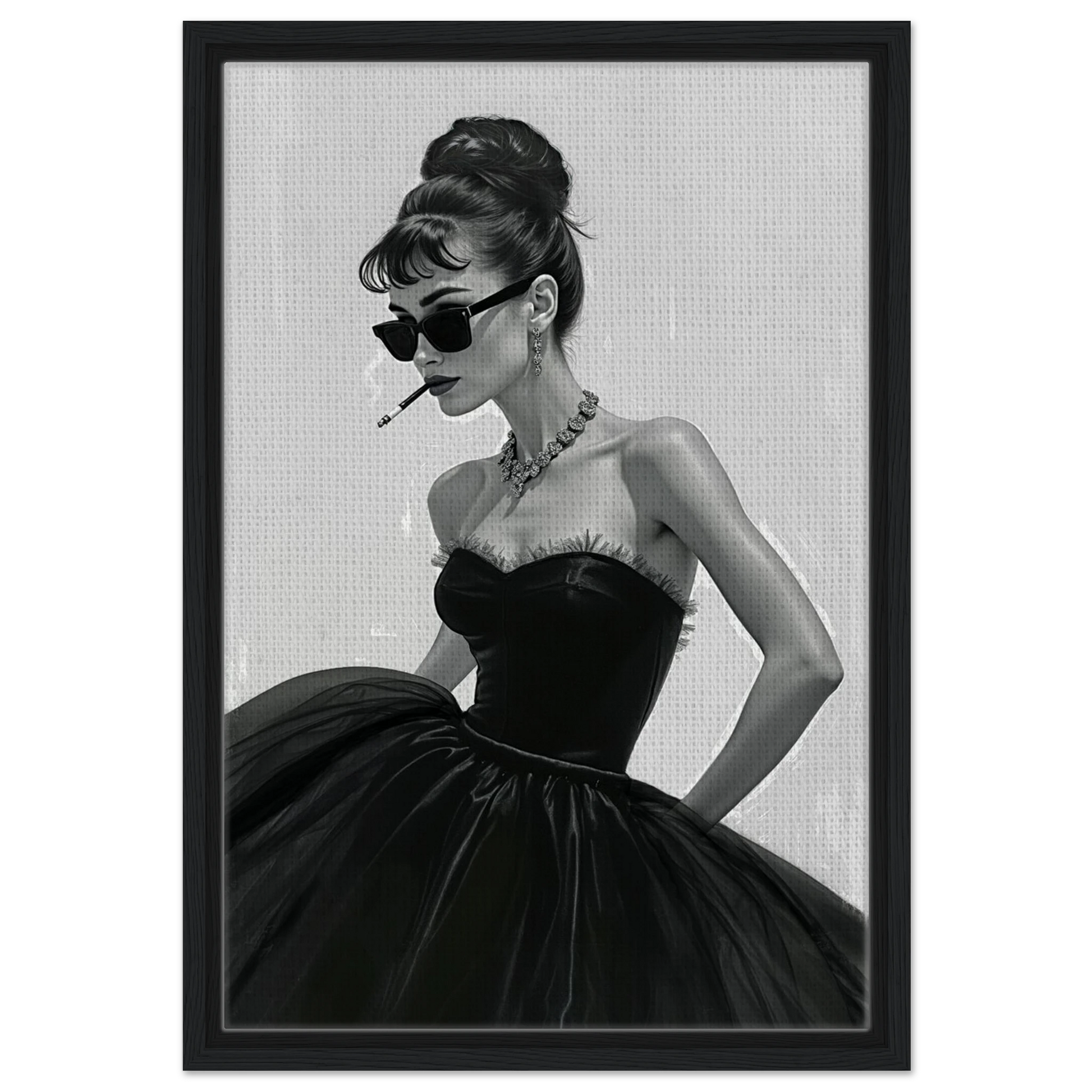 Audrey Hepburn Smoking Fashion Art Print Black Wood Frame 40x60 cm 16x24″ Framed Canvas