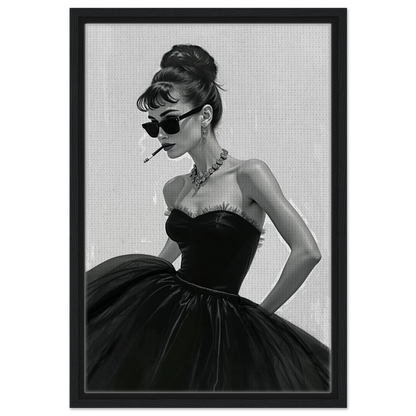 Audrey Hepburn Smoking Fashion Art Print Black Wood Frame 40x60 cm 16x24″ Framed Canvas