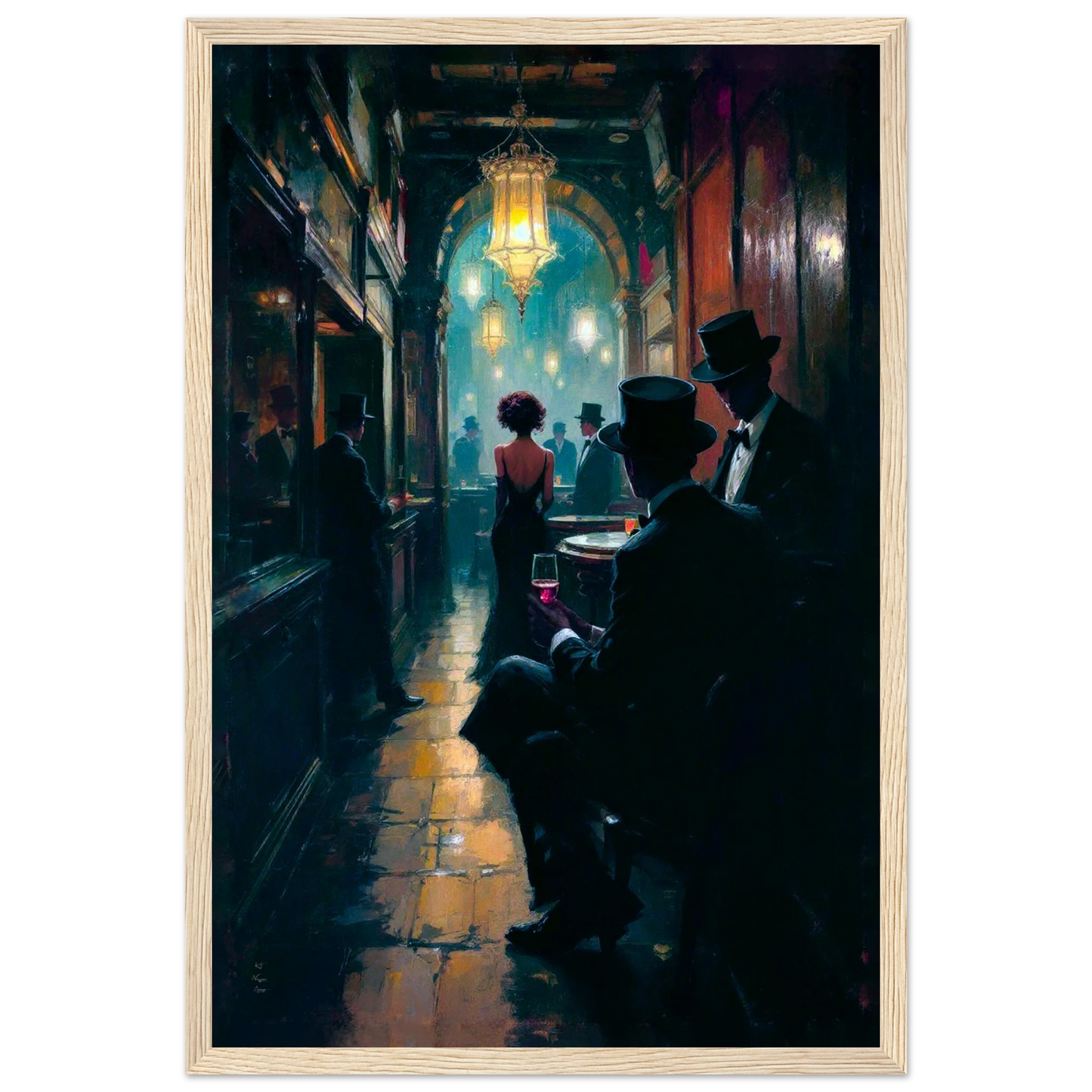 Prohibition Speakeasy Art Deco Print Light Wood Frame 30x45 cm 12x18″ Classic Matte Framed Poster