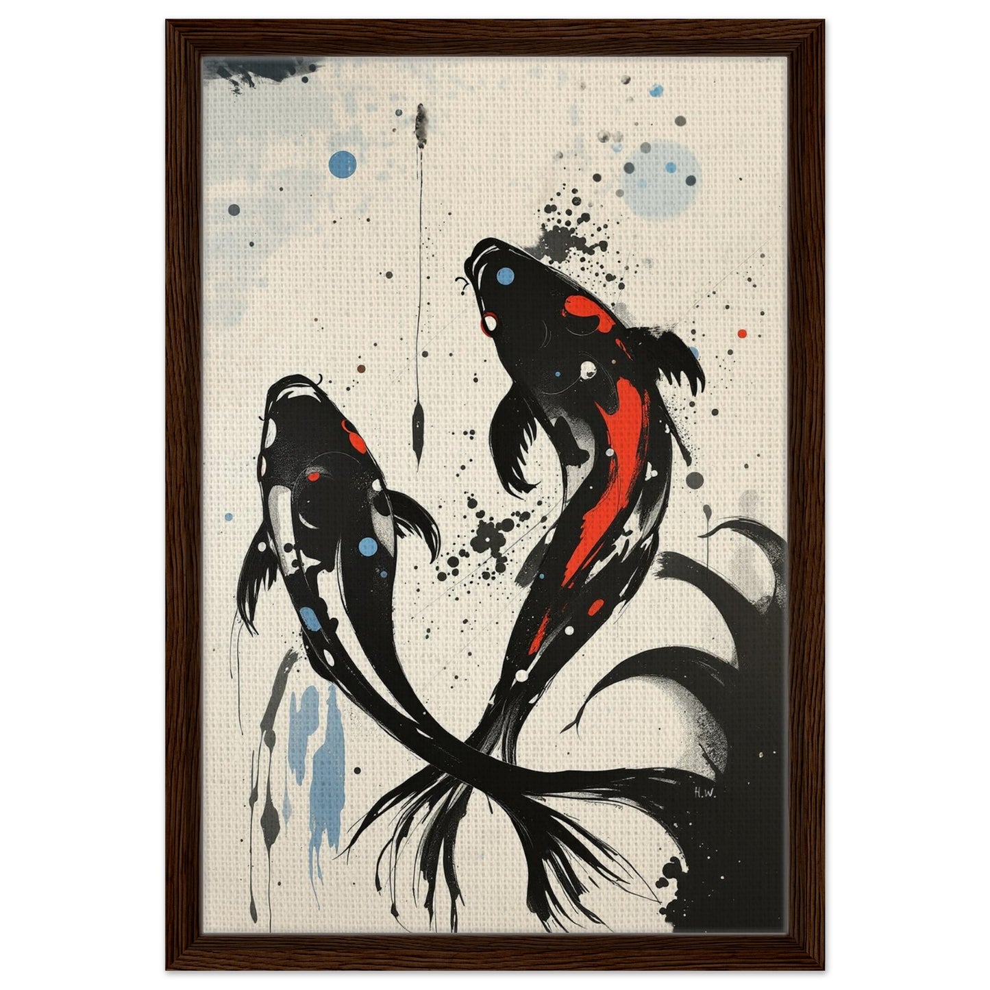 Modern Koi Fish Ocean Art Print 40x60 cm 16x24″ Framed Canvas Dark Brown Wood Frame