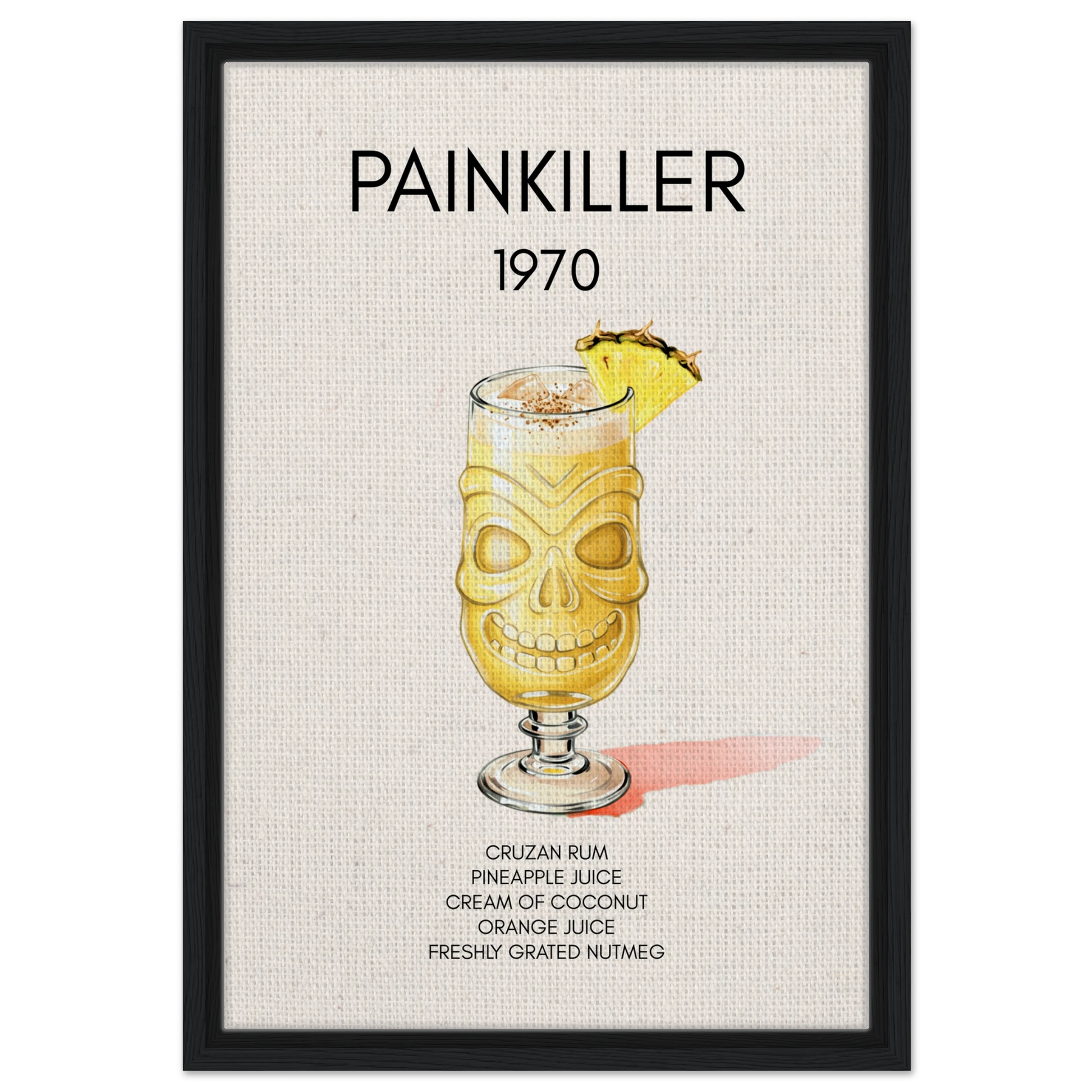 Painkiller Cocktail Bar Art Tiki Print Black Wood Frame 40x60 cm 16x24″ Framed Canvas