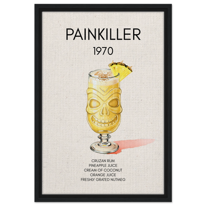 Painkiller Cocktail Bar Art Tiki Print Black Wood Frame 40x60 cm 16x24″ Framed Canvas