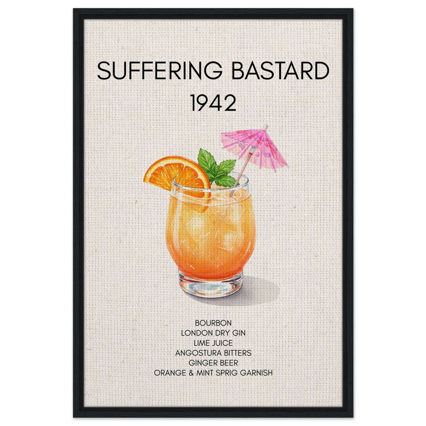 Suffering Bastard Tiki Cocktail Bar Poster Print Black Wood Frame 60x90 cm 24x36″ Framed Canvas
