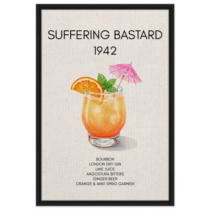 Suffering Bastard Tiki Cocktail Bar Poster Print Black Wood Frame 60x90 cm 24x36″ Framed Canvas