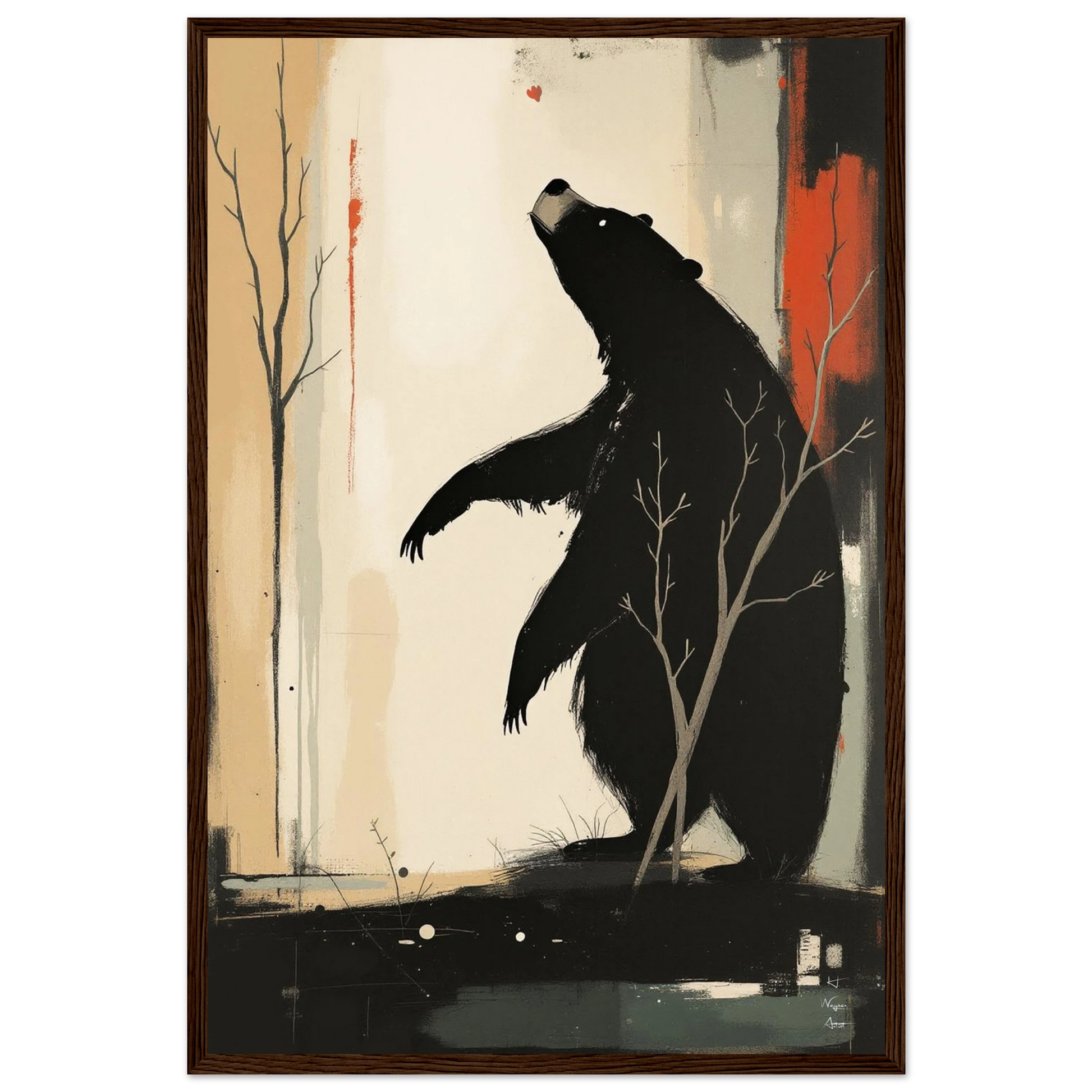 Abstract Bear Wildlife Art Print 40x60 cm 16x24″ Premium Matte Paper Wooden Framed Poster Dark Brown Wood Frame