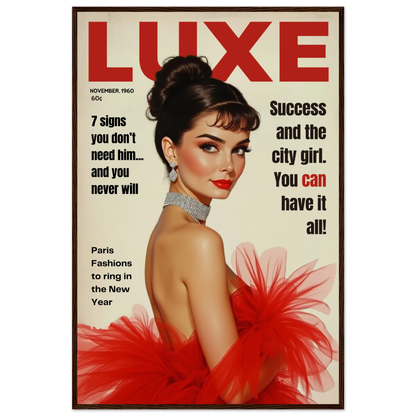 Audrey Hepburn Vintage Fashion Art Print Dark Brown Wood Frame 60x90 cm 24x36″ Classic Matte Paper Wooden Framed Poster