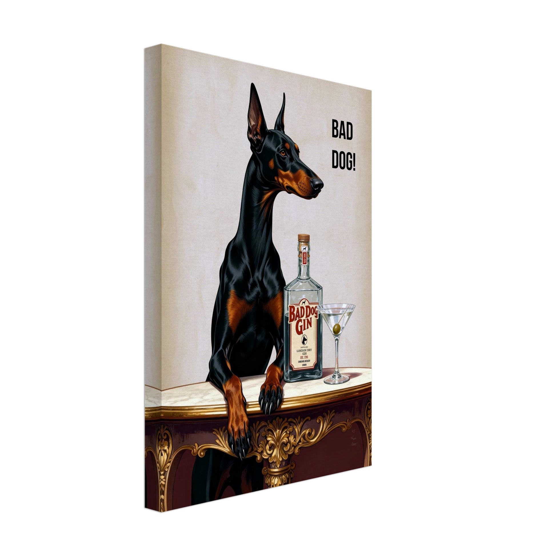 Bad Dog Gin Cocktail Bar Art Print 30x45 cm 12x18″ Gallery Wrapped Canvas - 1.5" mirrored sides No Frame
