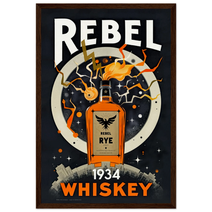 Rebel Whiskey Cocktail Bar Poster Print Dark wood frame 30x45 cm 12x18″ Museum-Quality Matte Paper Wooden Framed Poster