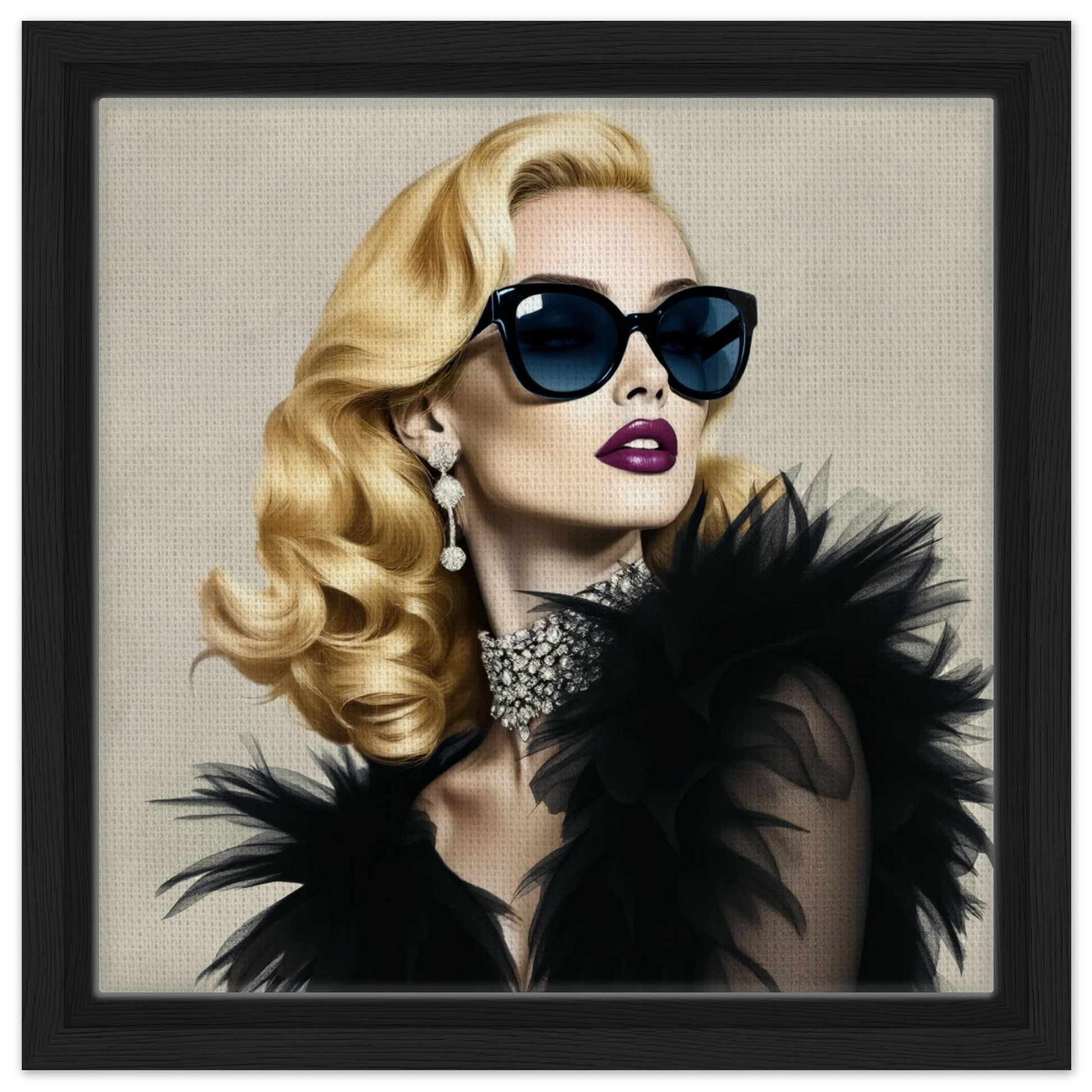 Blonde Bombshell Fashion Model Art Print 30x30 cm 12x12″ Framed Canvas