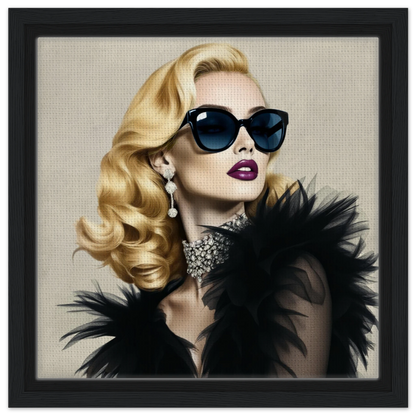 Blonde Bombshell Fashion Model Art Print 30x30 cm 12x12″ Framed Canvas