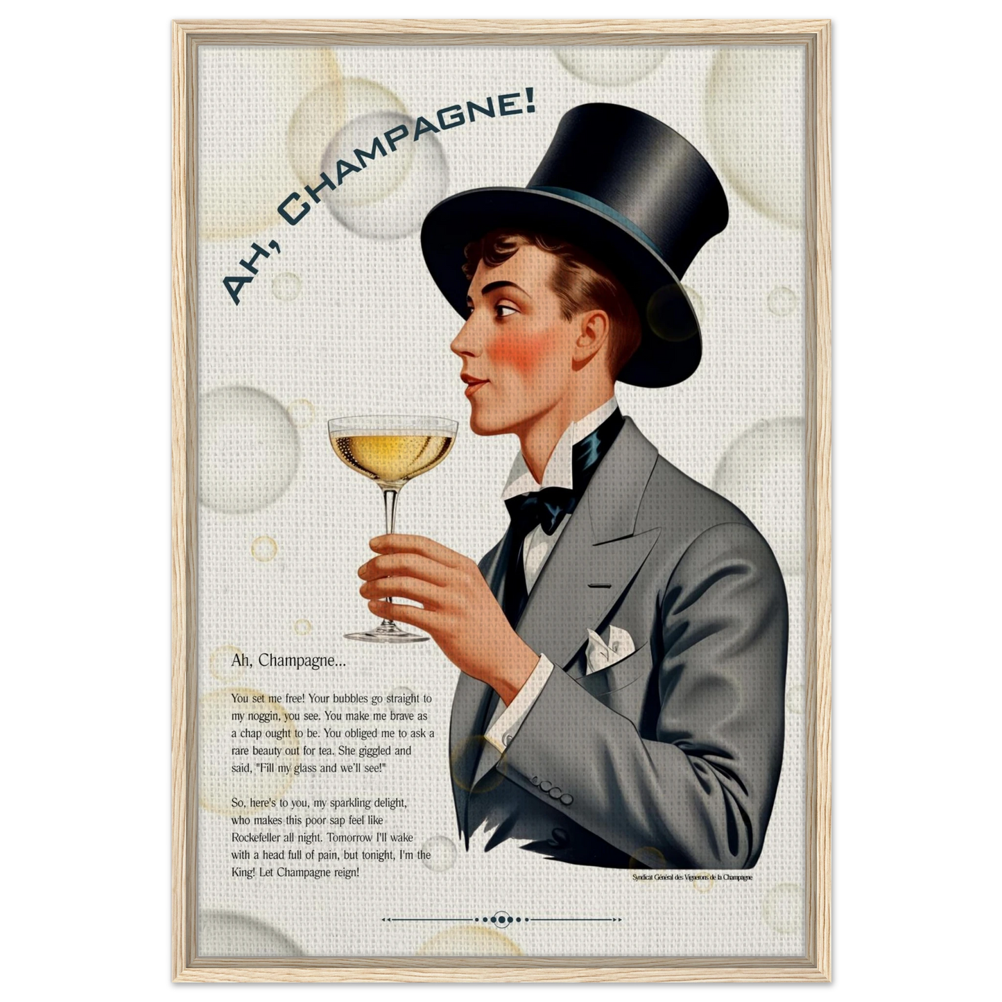 Art Deco Champagne Funny Poem Art Print 60x90 cm 24x36″ Canvas -