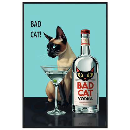 Siamese Cat Retro Martini Cocktail Bar Art Print Black Wood Frame 60x90 cm 24x36″ Classic Matte Paper Wooden Framed Poster