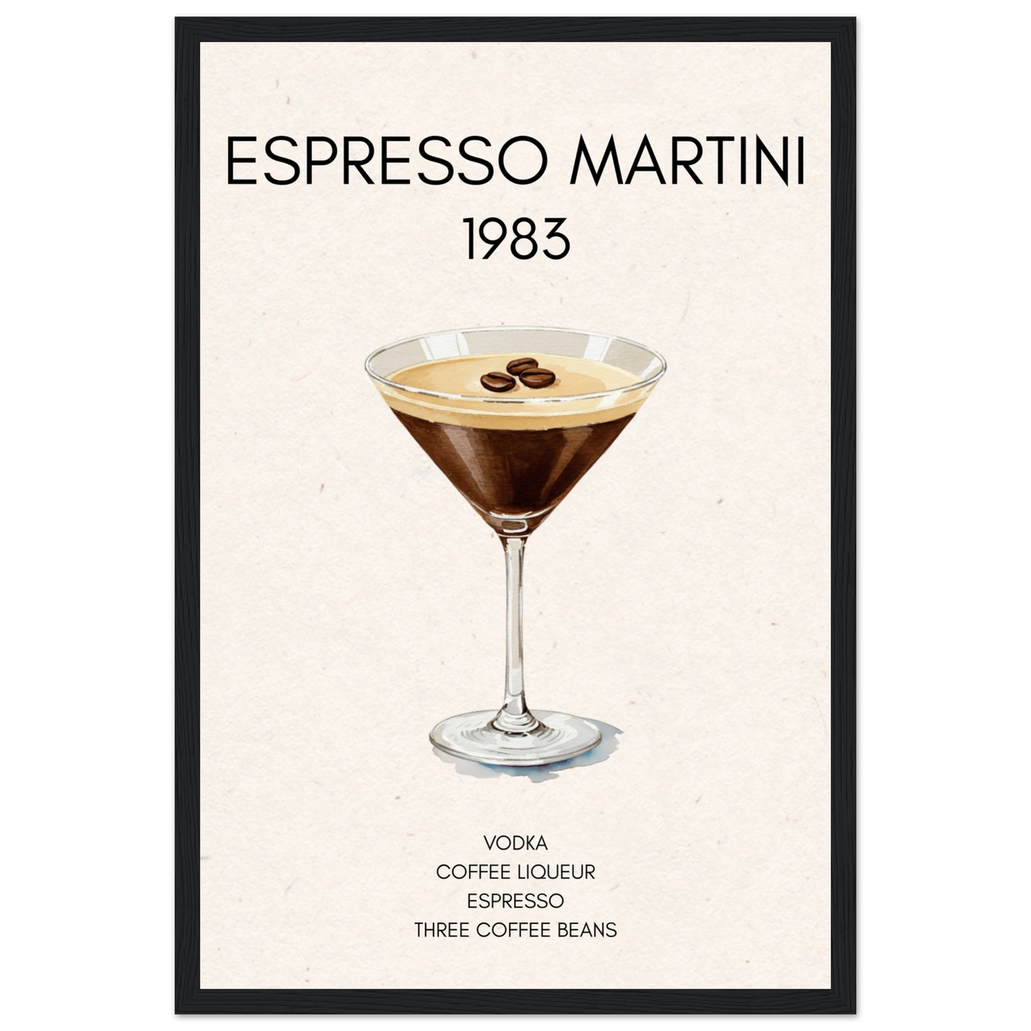 Espresso Martini Cocktail Bar Poster Print Black Wood Frame 30x45 cm 12x18″ Premium Matte Paper Wooden Framed Poster