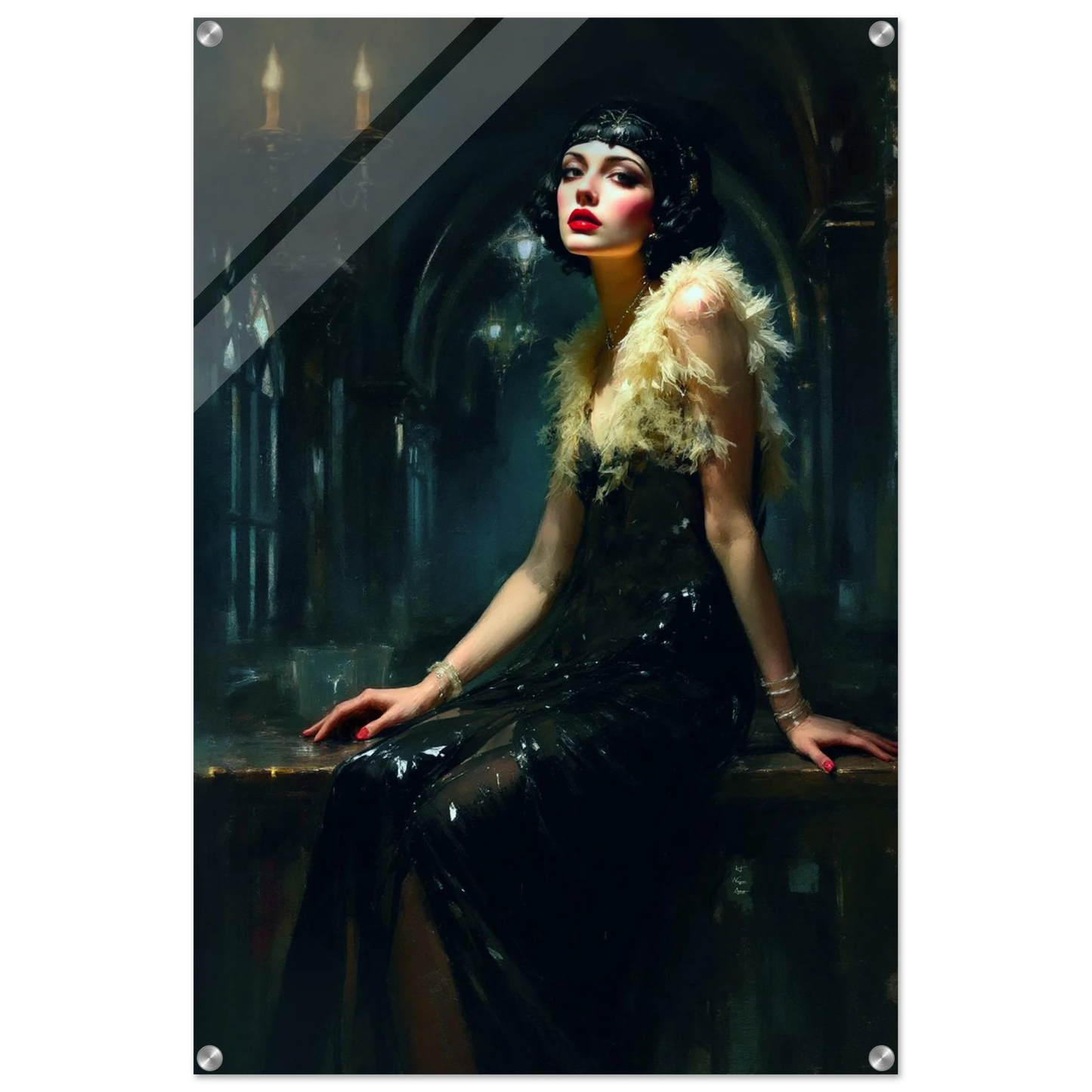 Speakeasy 1920s Flapper Art Print 60x90 cm 24x36″ Sleek Acrylic Print No Frame