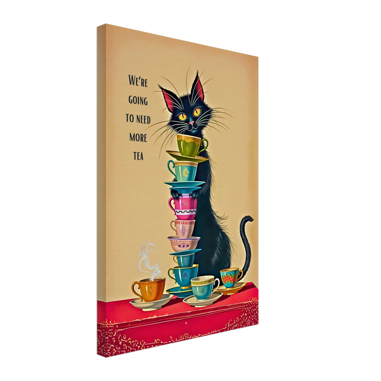Quirky Cat Funny Tea Art Print 40x60 cm 16x24″ Gallery Wrapped Canvas No Frame
