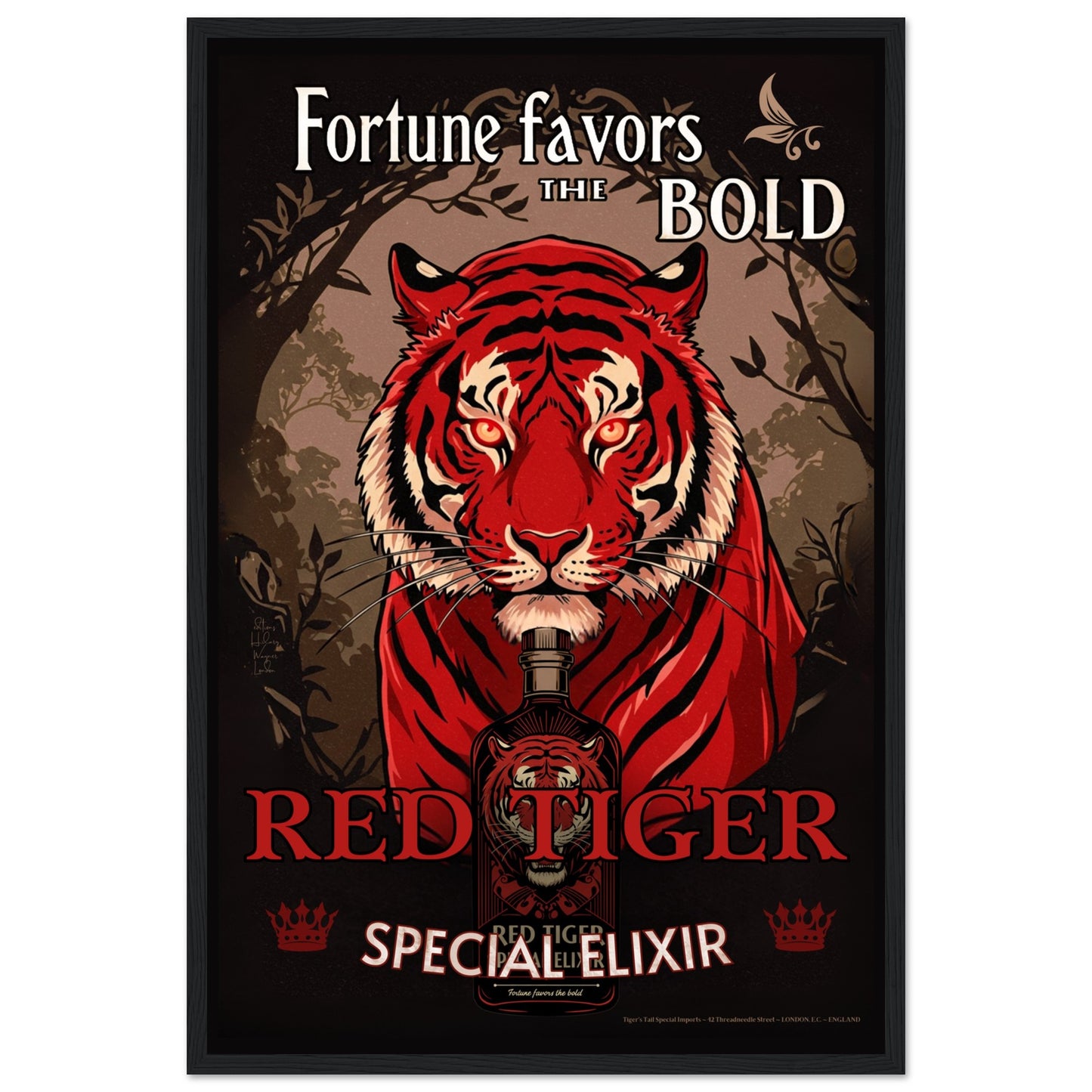 Tiger Cocktail Bar Art Poster Print 40x60 cm 16x24″ Premium Matte Paper Wooden Framed Poster - Black frame