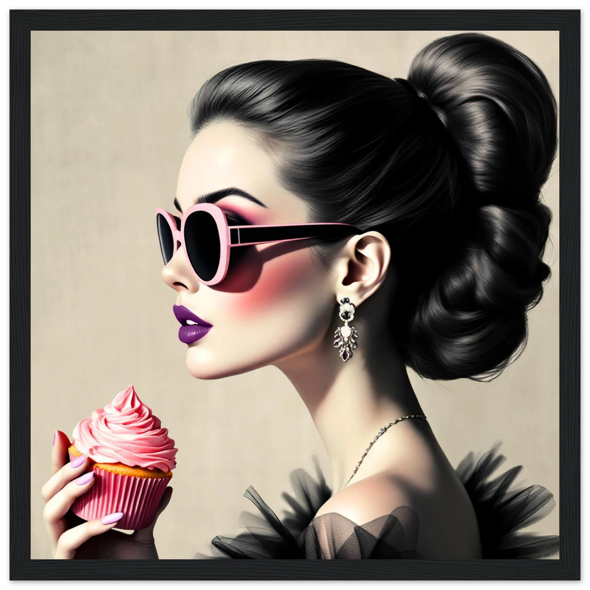 Retro Fashion Model Glam Cupcake Art Print 30x30 cm 12x12″ Premium Matte Paper Wooden Framed Poster